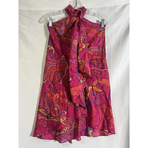 LAUREN RALPH LAUREN 100% Silk Pink Paisley Halter Top Blouse Size XS - Picture 1 of 5
